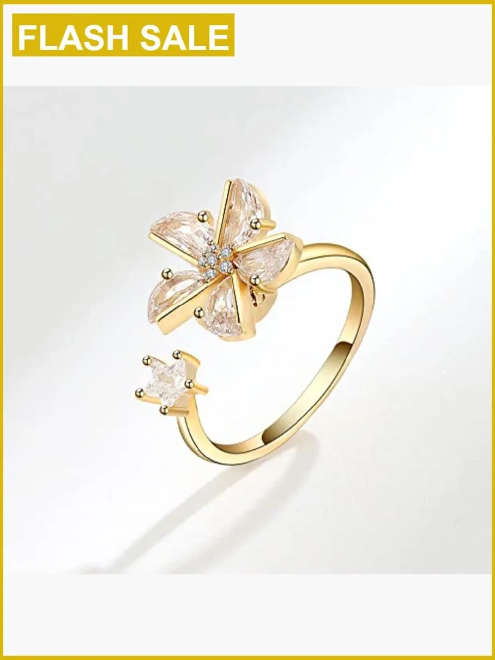 Fidget Spinner Ring Anxiety Stress Relief Open Adjustable Cubic Zirconia